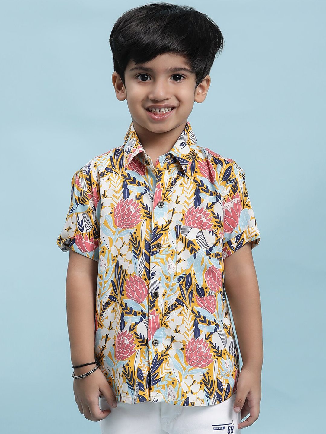 Stuffie Land Boys Floral Printed Cotton Shirt-picture-19