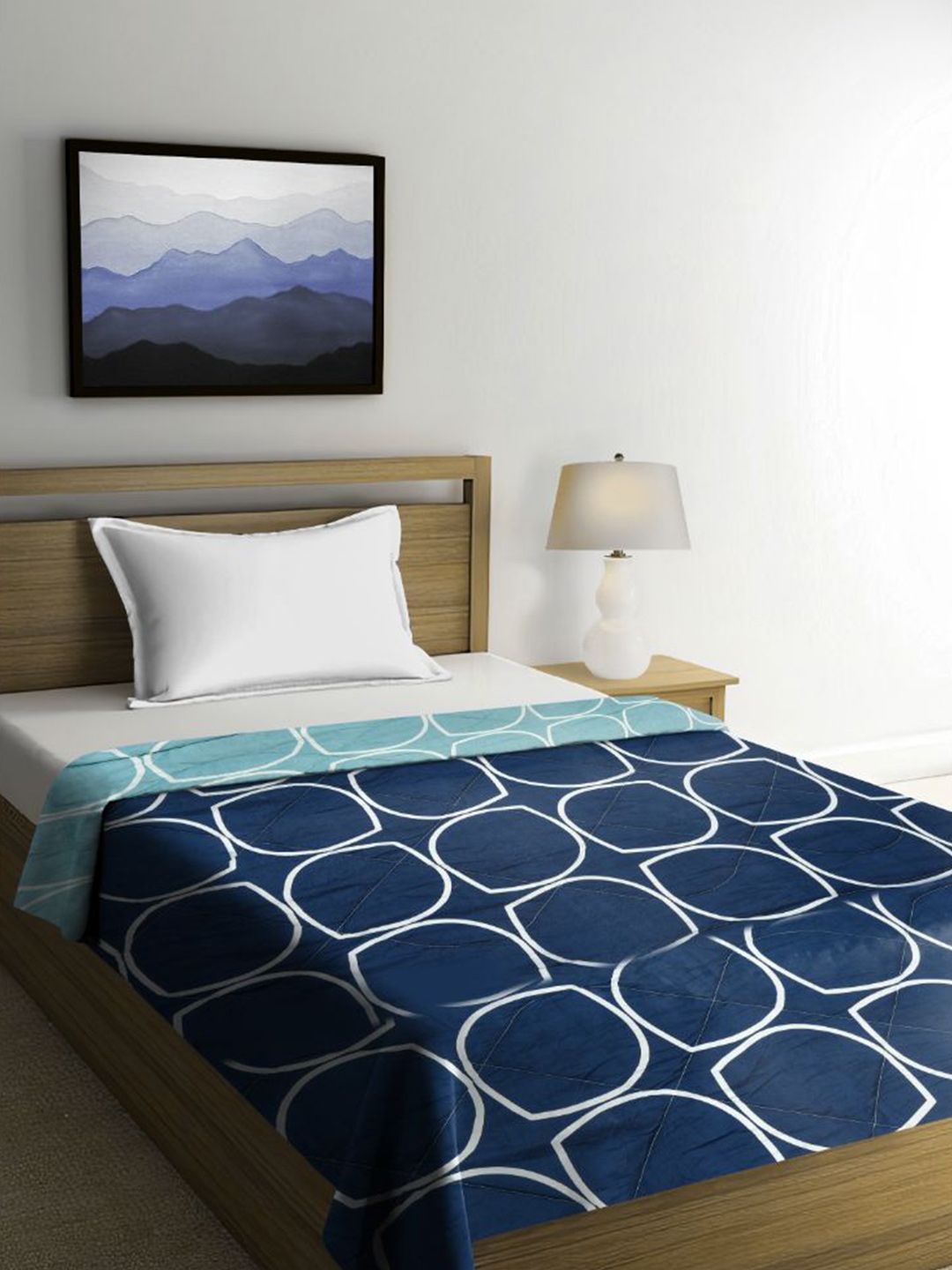 RRC Blue Geometric Microfiber Mild Winter Single Bed Comforter-image-9