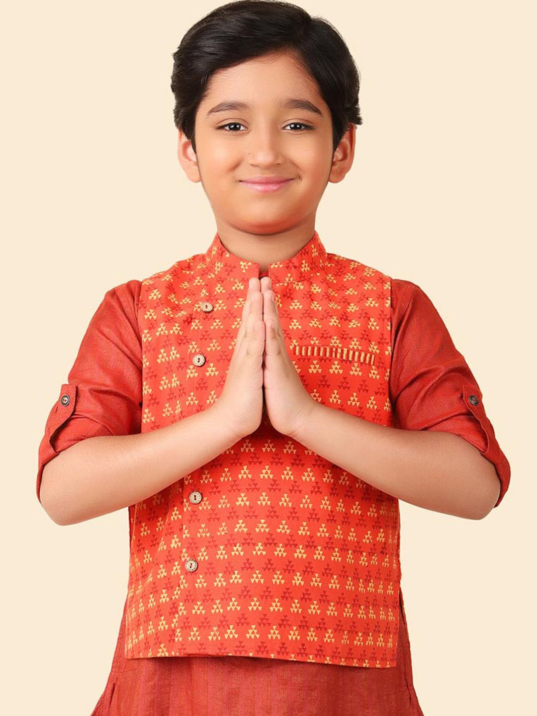 Fabindia Boys Block Printed Cotton Nehru Jacket-picture-39