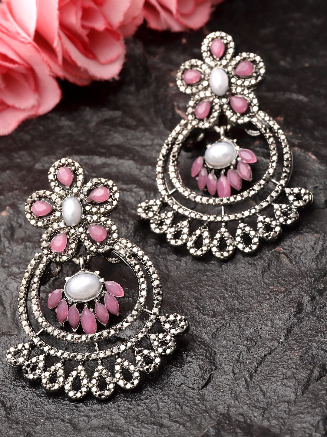 PANASH Silver-Toned Contemporary Chandbalis Earrings-picture-18