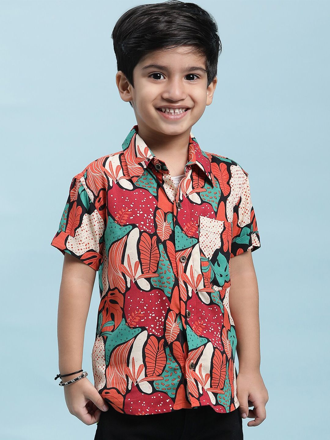 Stuffie Land Boys Red Smart Floral Opaque Printed Party Shirt-picture-30