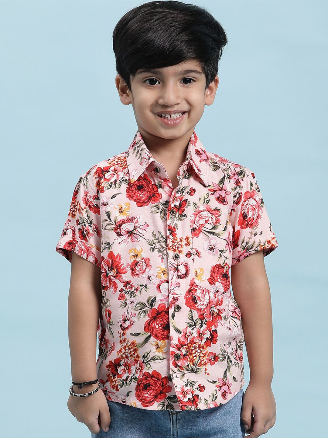 Stuffie Land Boys Pink Smart Floral Opaque Printed Party Shirt-picture-29