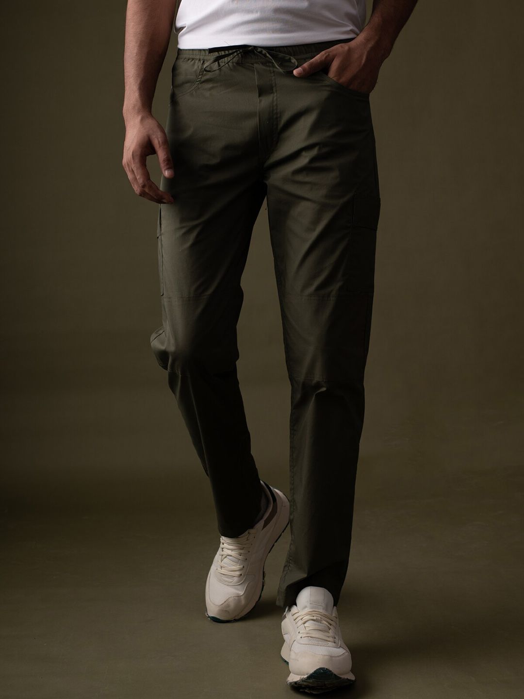 Beyours Men Olive Green Easy Wash Trousers - Price History