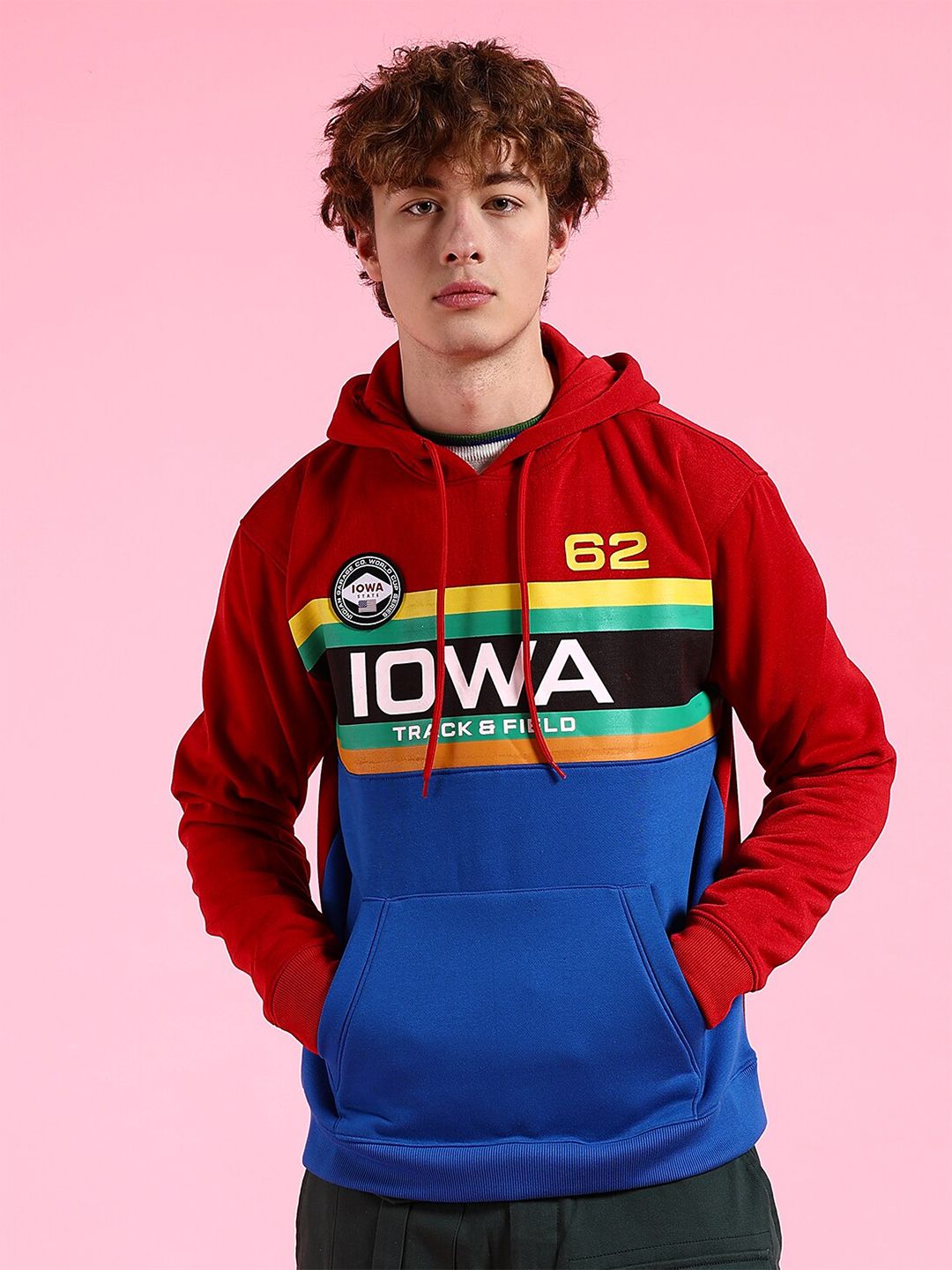 The Indian Garage Co Men Red Printed Hooded Sweatshirt