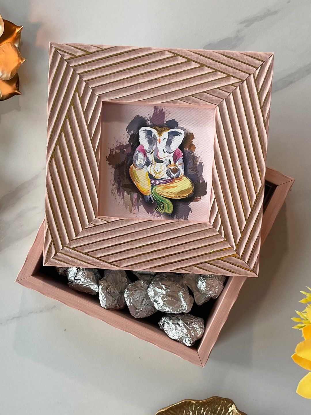 Art Street Pink & Gold Toned Tectured Diwali Festive Decorative Gifts Box-picture-30