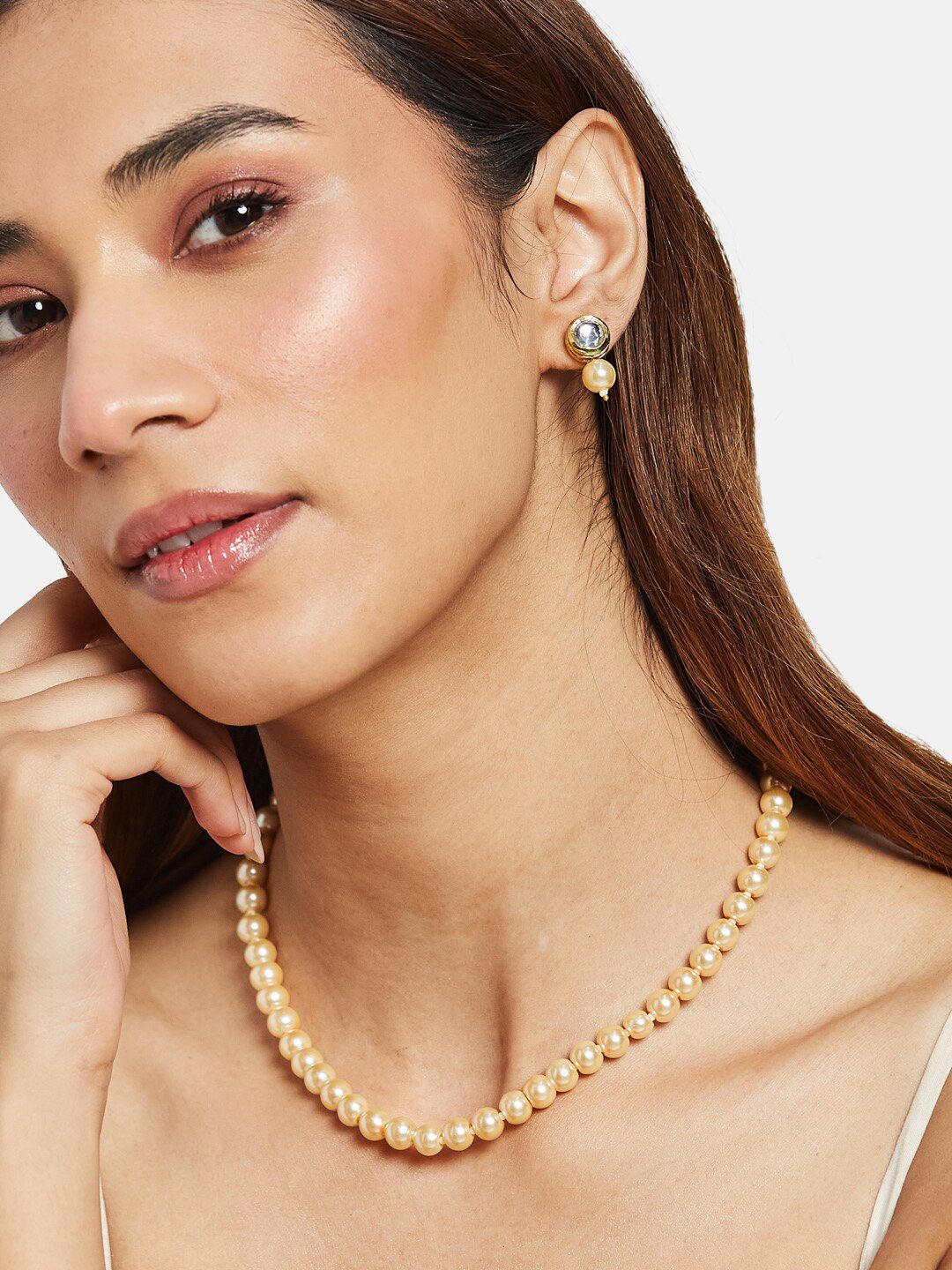 ATIBELLE Gold-Plated Kundan Studded & Beaded Jewellery Set