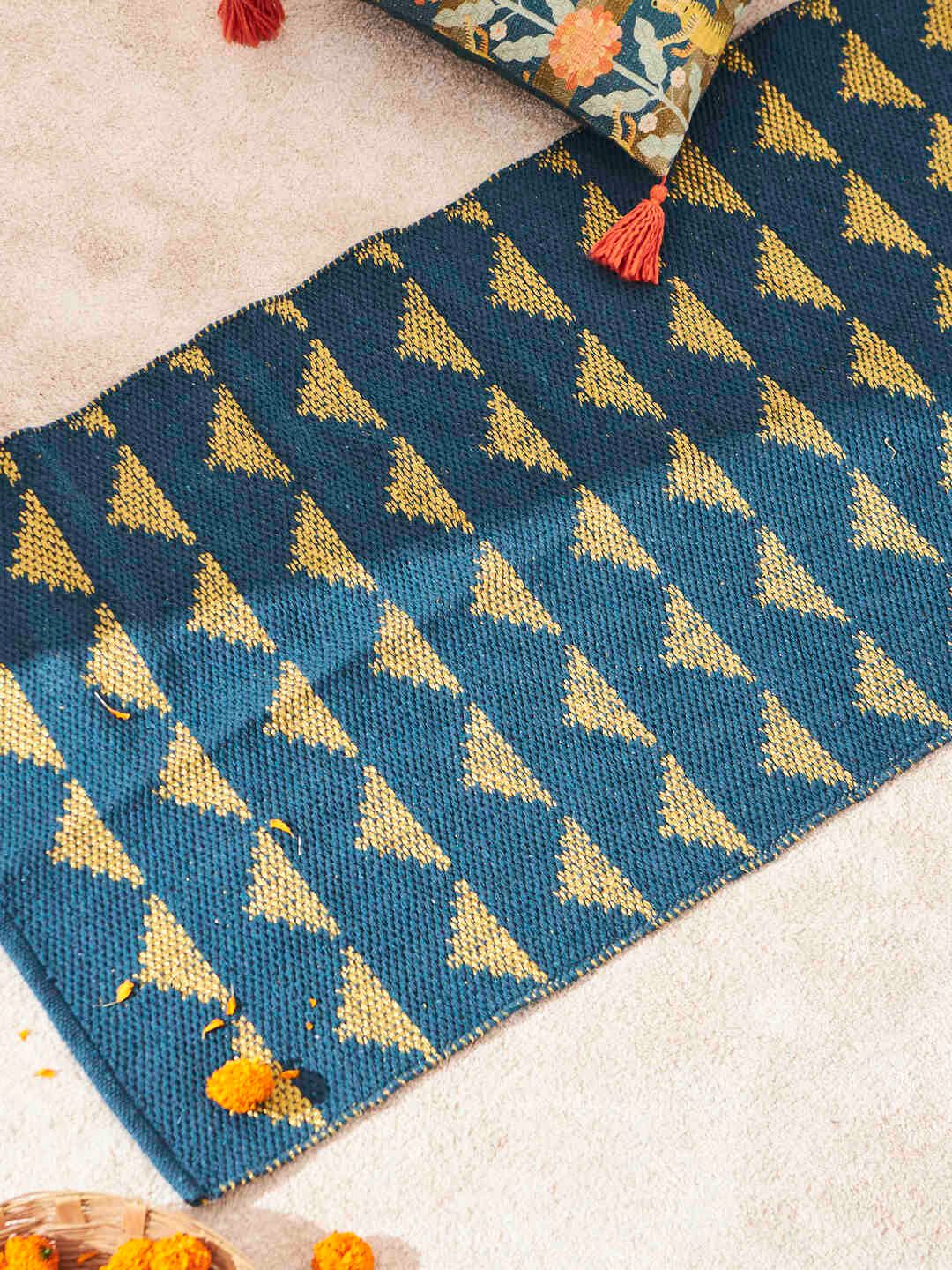Chumbak Blue & Yellow Self-Design 300 GSM Bath Rug-image-31