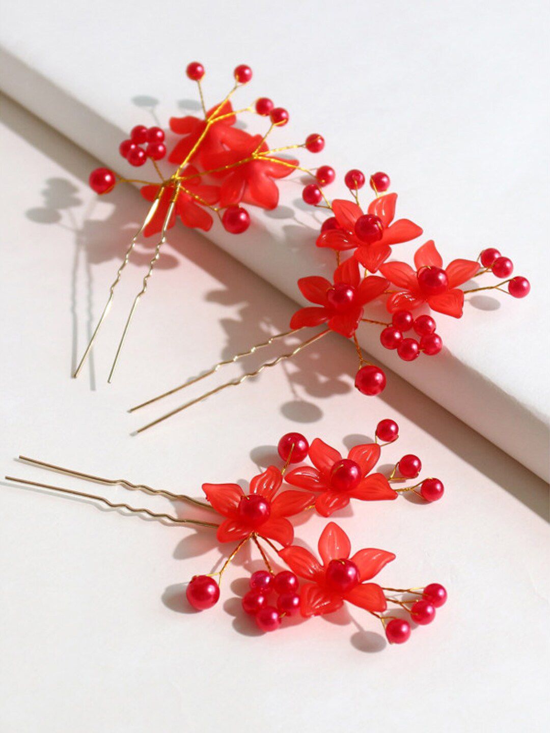 Krelin Set Of 3 Beaded Floral U Pins-image-27
