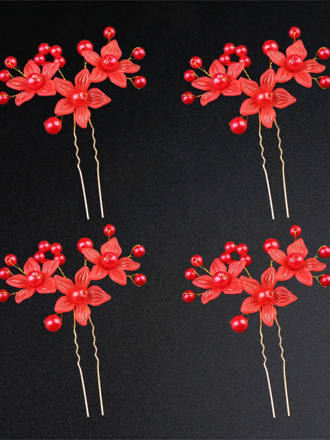 FIMBUL Red Set of 4 U Pins  Hair Accessory Set-picture-19