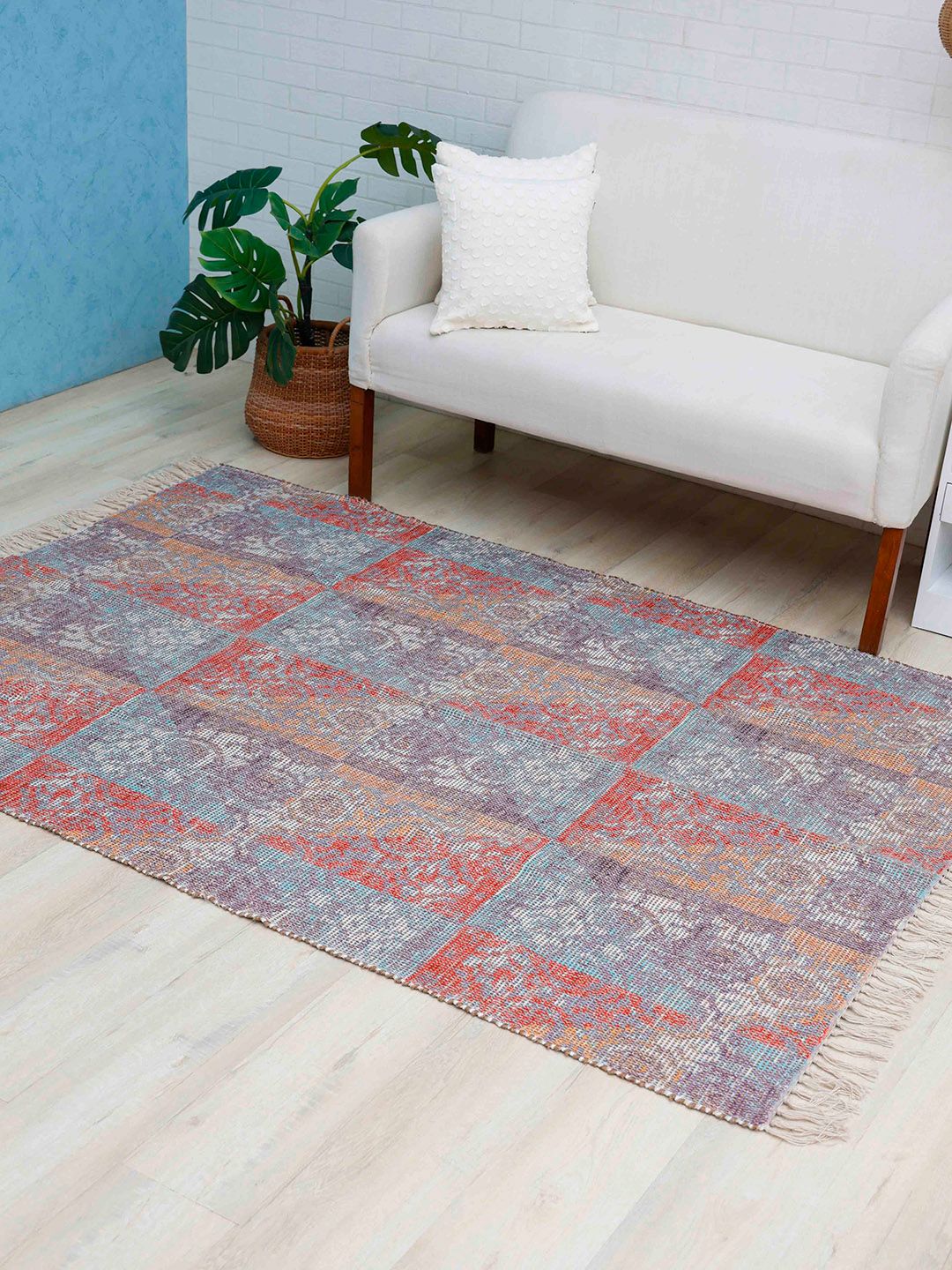 Ariana Red & Blue Digital Printed Jute Dhurrie-image-8