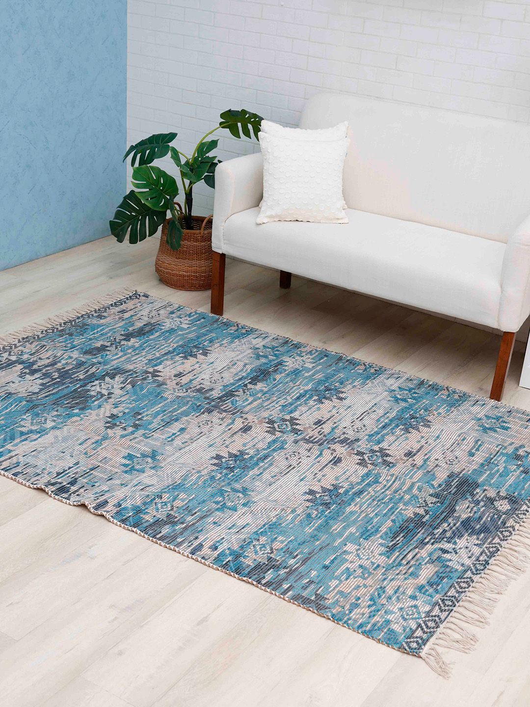 Ariana Blue Digital Printed Jute Dhurries-picture-10