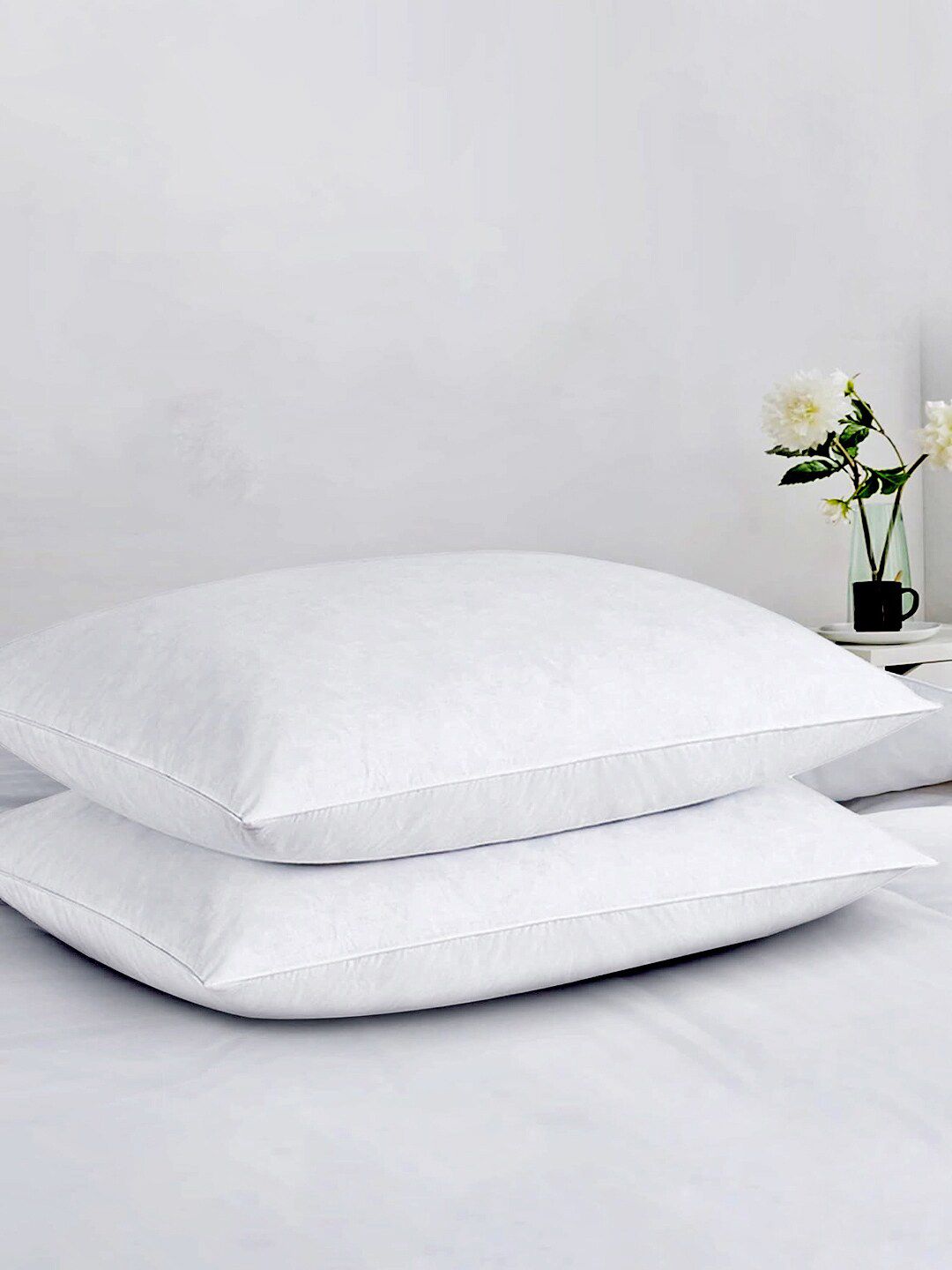 LINENWALAS Happy Sleeping White 2 Pieces White  Cotton Sleep Pillows-image-7