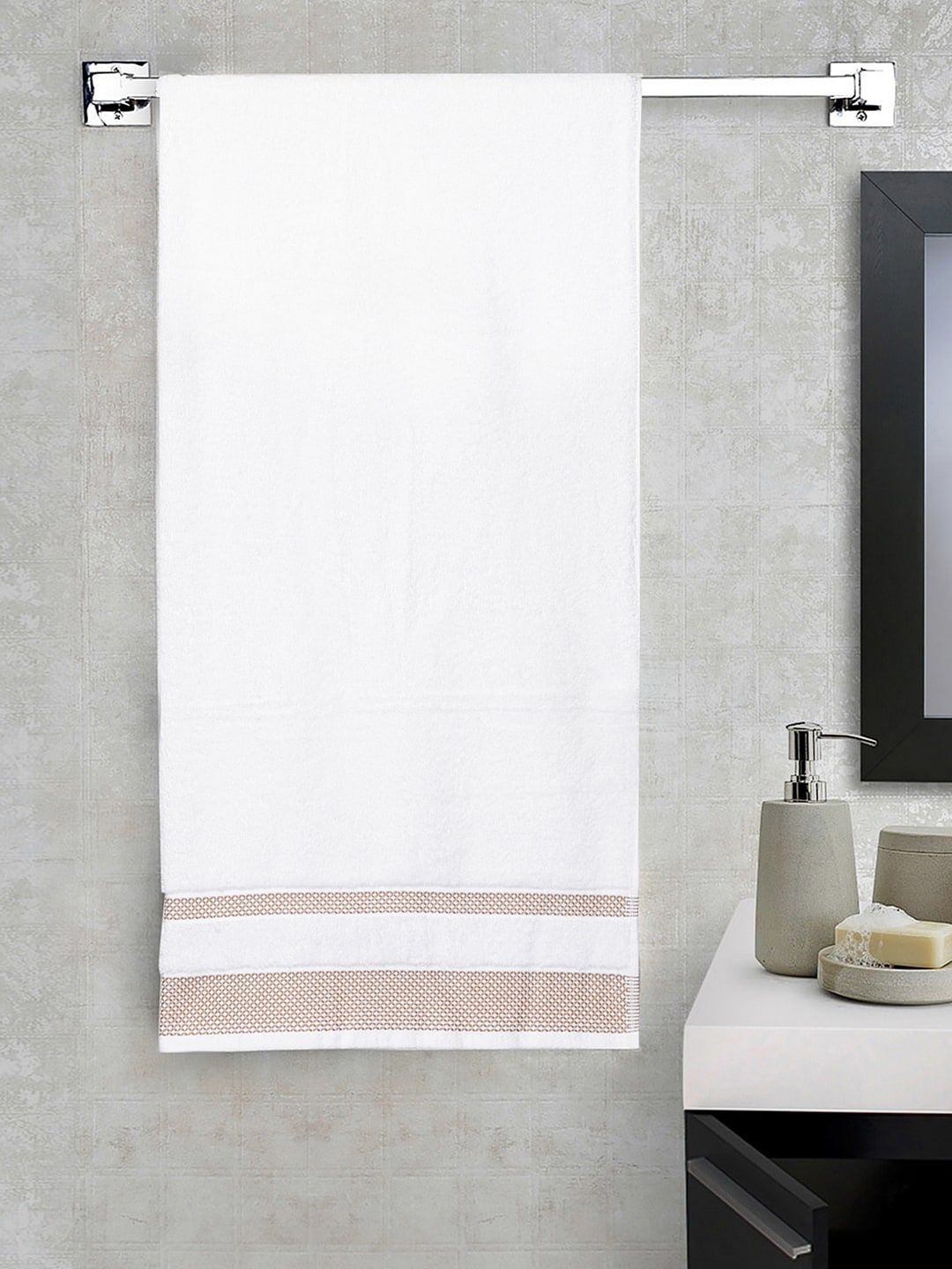 SPACES Hygro White & Beige Pure Cotton 600 GSM Bath Towel-picture-12