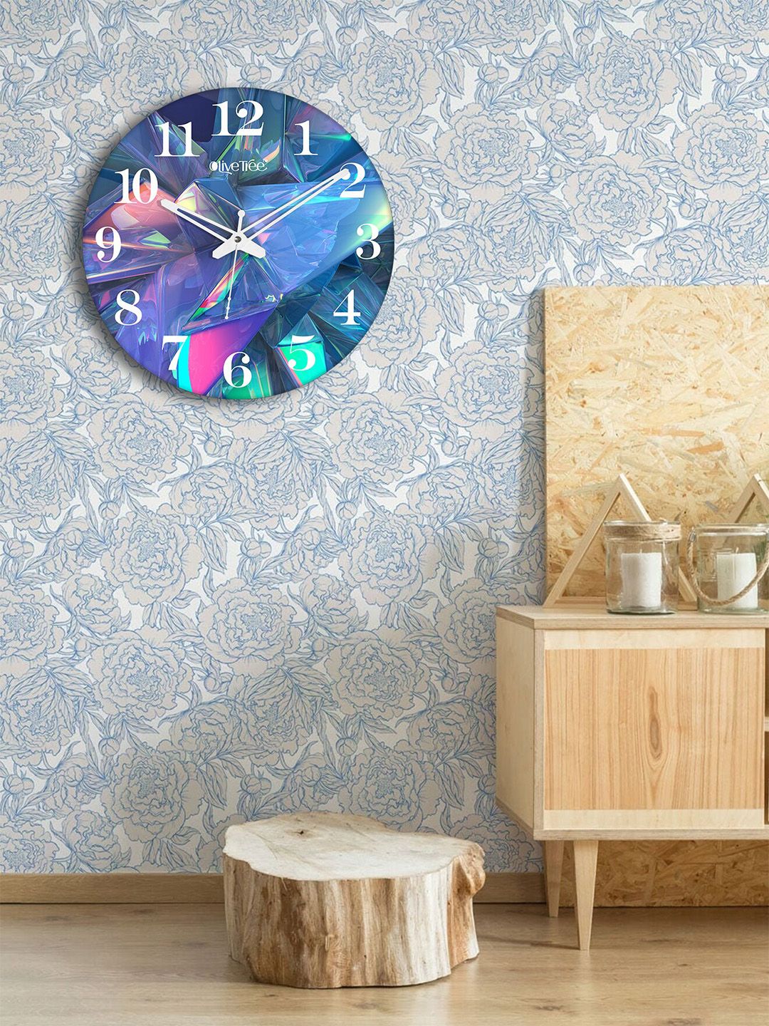 OLIVE TREE Blue & Green Printed Analogue Contemporary Wall Clock-picture-37