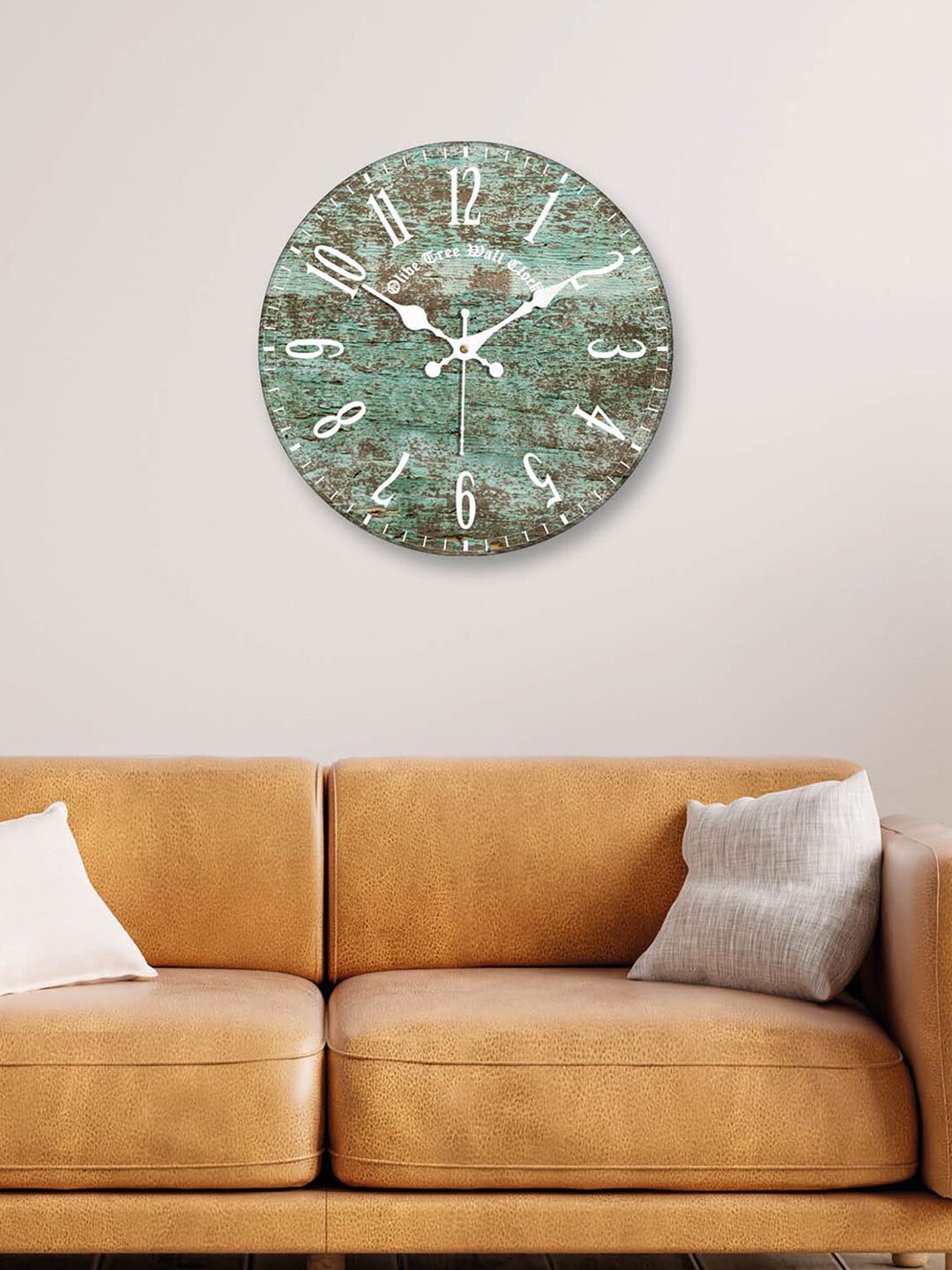 OLIVE TREE Green & White Printed Round Shape Contemporary Analogue  Wall Clock-image-47
