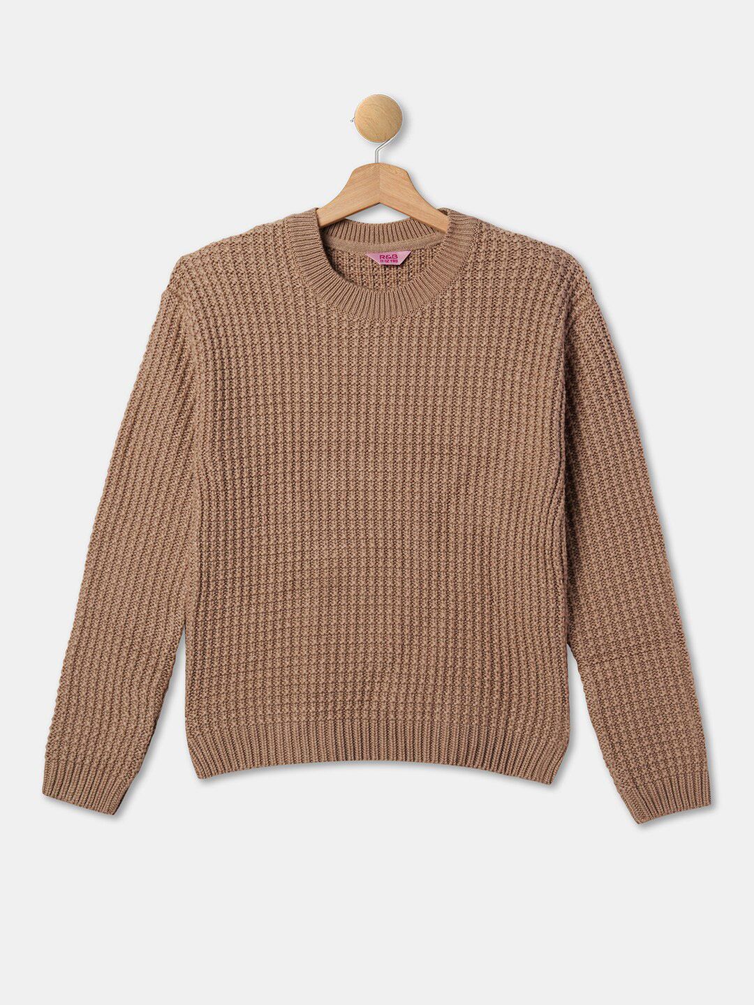 R&B Girls Ribbed Round Neck Long Sleeves Acrylic Pullover Sweater-picture-31