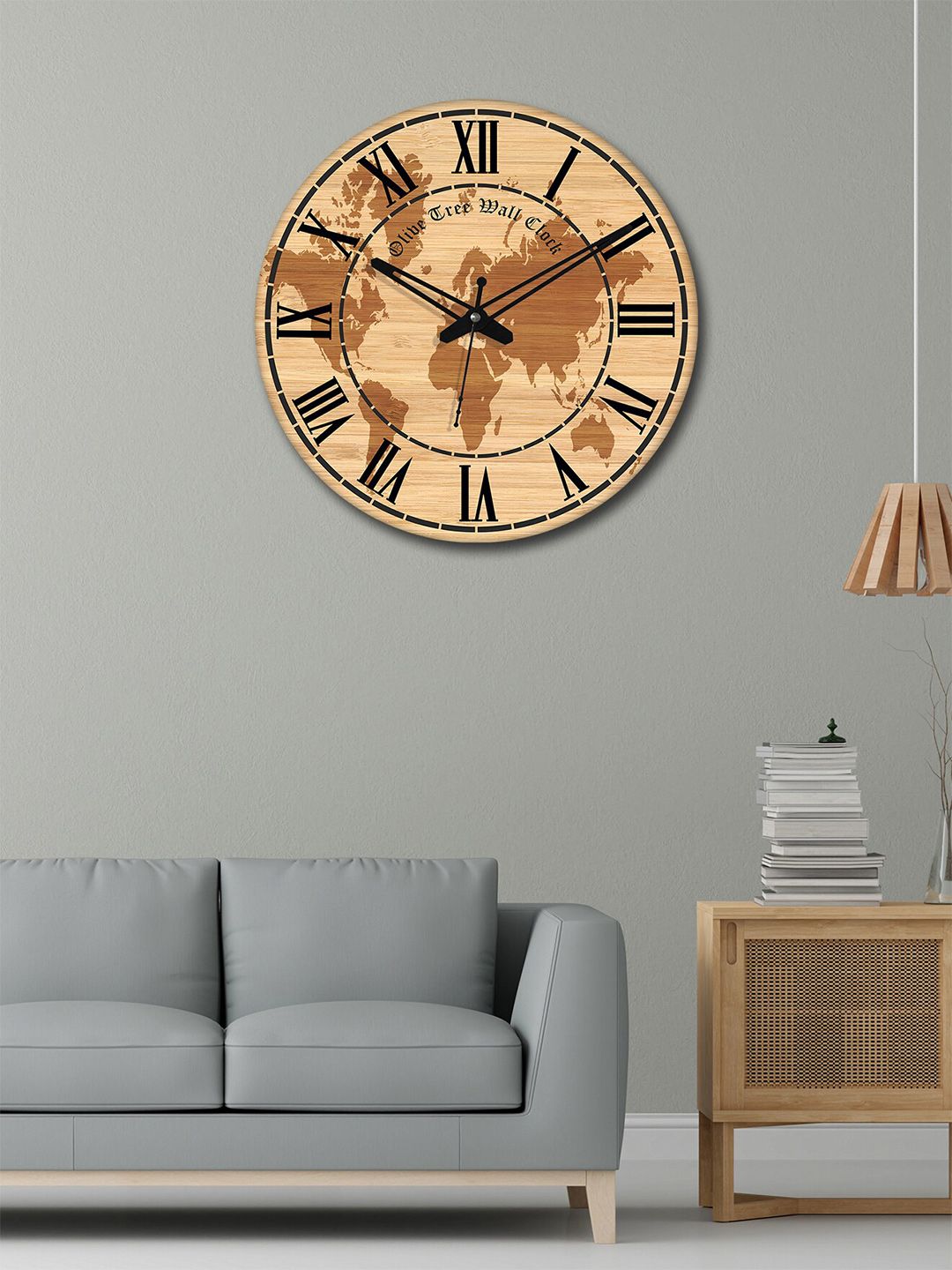 OLIVE TREE Brown & Beige Printed Contemporary MDF Wooden Analogue Wall Clock-image-18