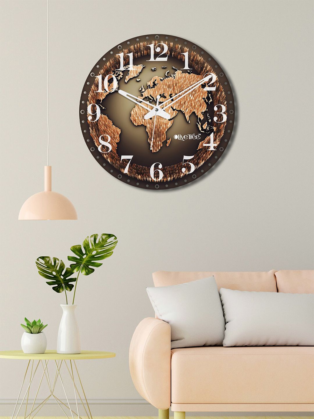 OLIVE TREE Black & Brown Printed Round Shape Contemporary Wall Clock-picture-23