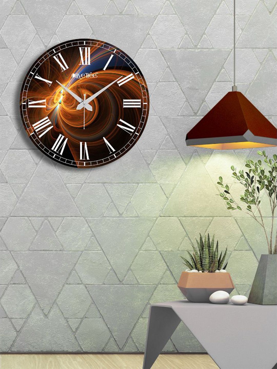 OLIVE TREE Brown & White Printed Contemporary Analogue Wooden Round Wall Clock-picture-16