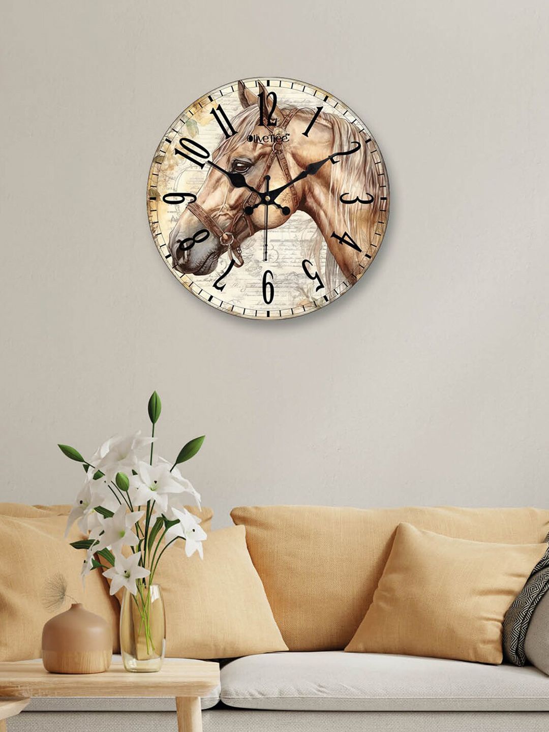 OLIVE TREE Cream-Coloured & Brown Printed Round Shape Contemporary Wall Clock-picture-11