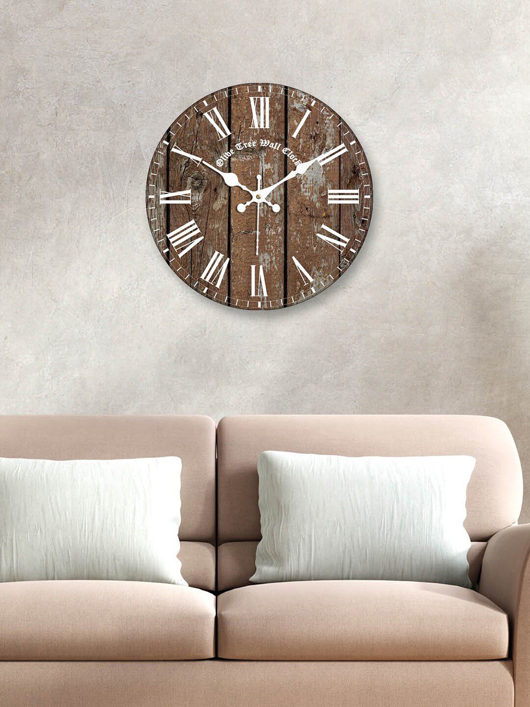 OLIVE TREE Brown & White Printed Contemporary Analogue Wooden Round Wall Clock-picture-15