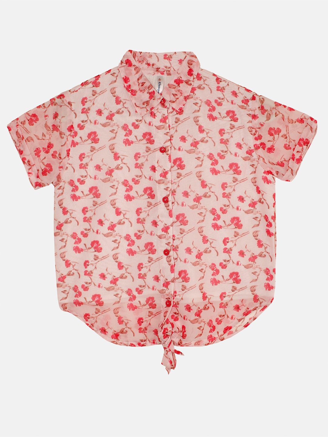 KiddoPanti Girls Floral Printed Tie-Up Shirt Style Top-image-41