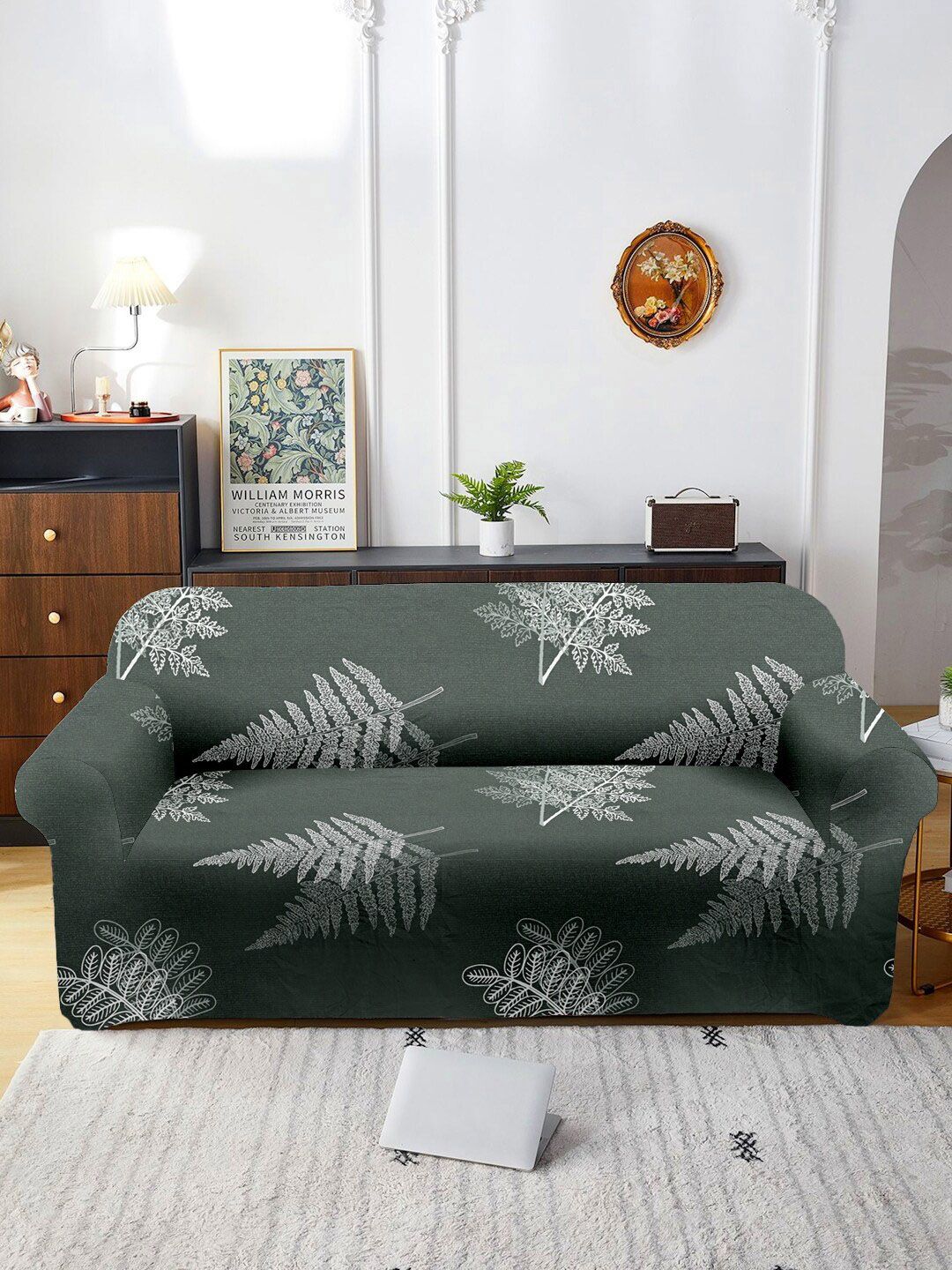 Cortina Grey Printed Stretchable 3-Seater Sofa Cover-image-38