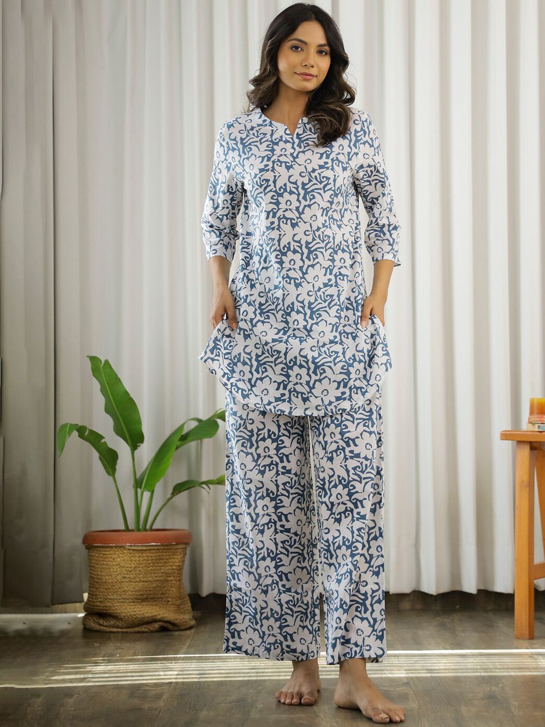 SANSKRUTIHOMES Floral Pure Cotton Printed Night suit-picture-25