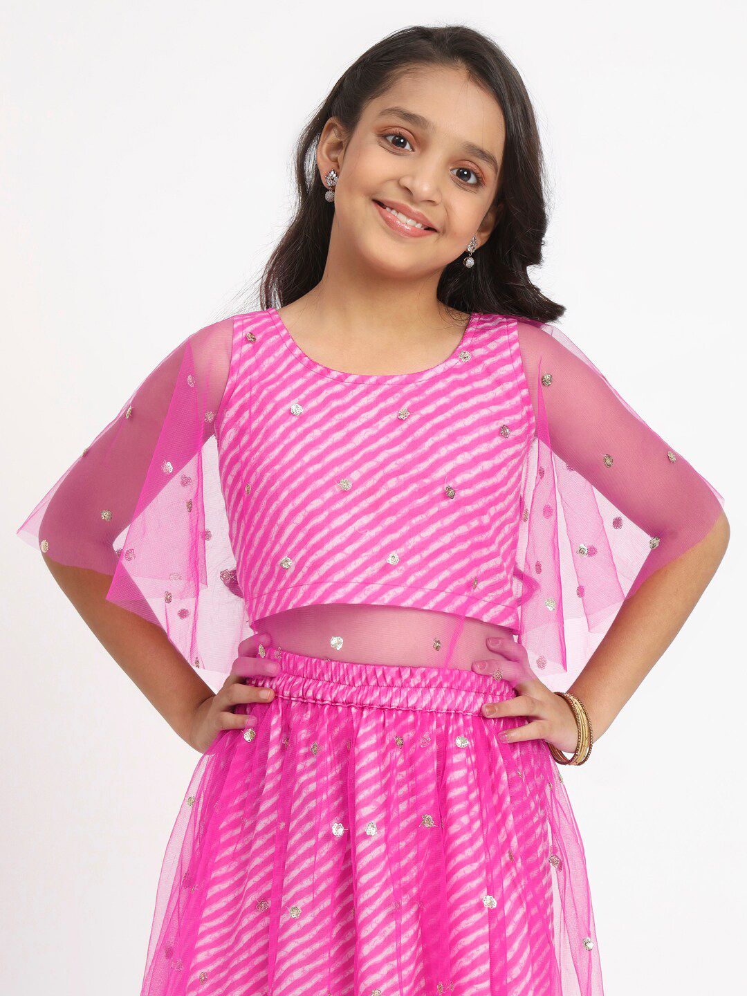 studio rasa Girls Striped Ethnic Cotton Net Crop Top-picture-19