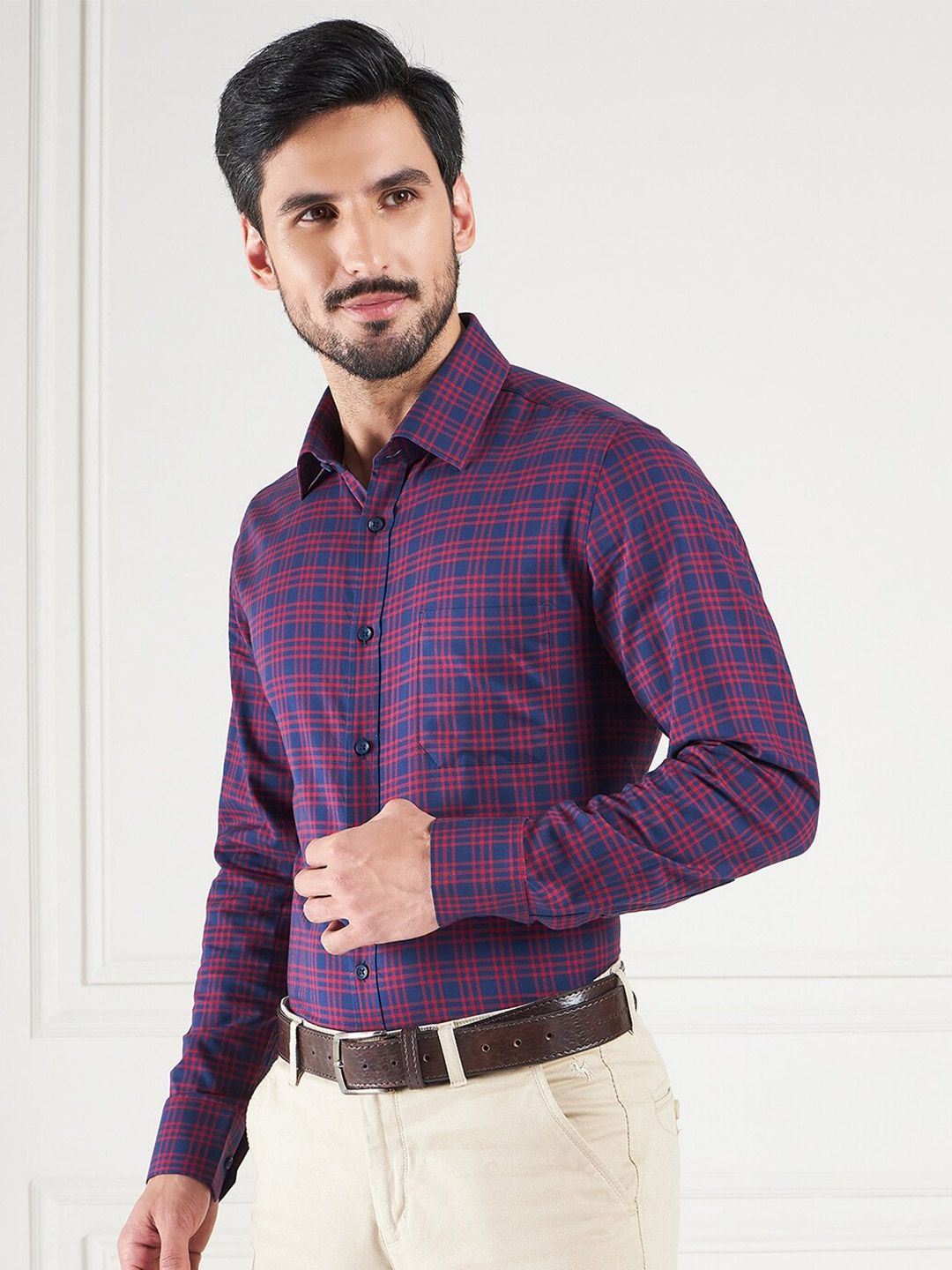 LOUIS STITCH Comfort Tartan Checks Opaque Cotton Formal Shirt-image-23