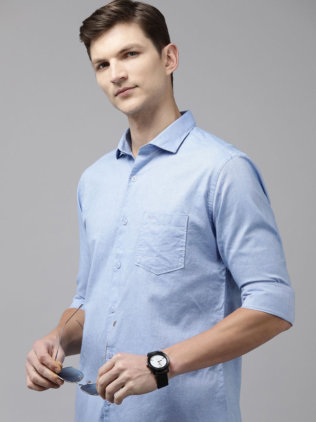 Park Avenue Solid Slim Fit Pure Cotton Casual Shirt-image-4