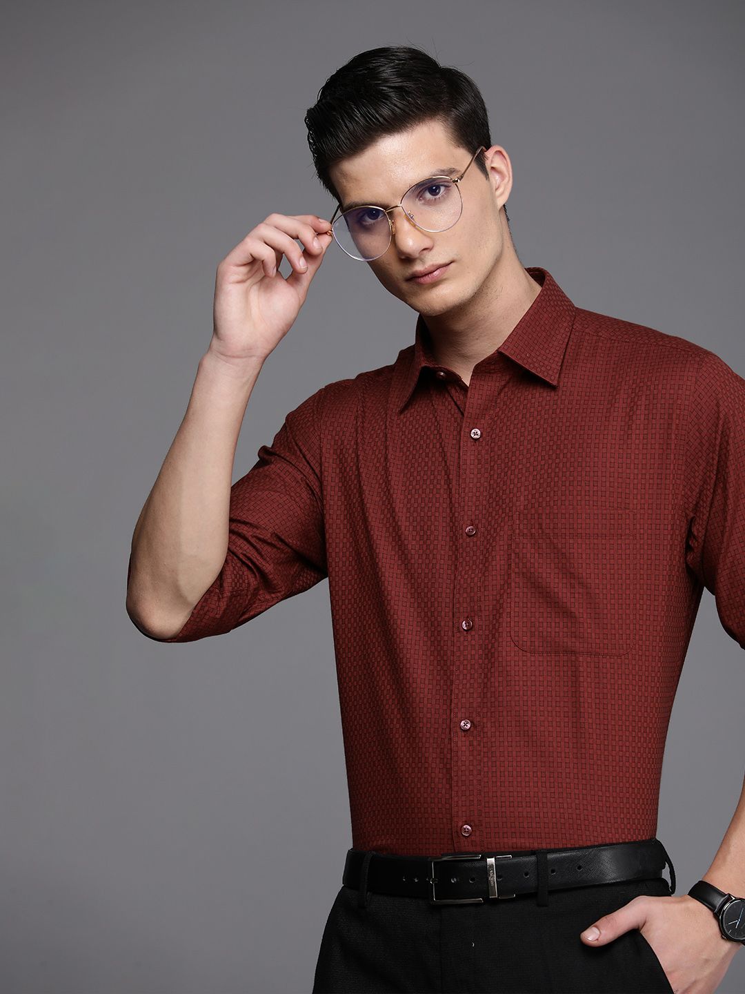 Raymond Slim Fit Geometric Printed Pure Cotton Formal Shirt-picture-19