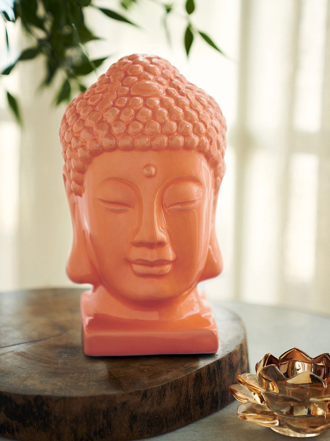 Pure Home and Living Orange Coloured Buddha Head Showpiece