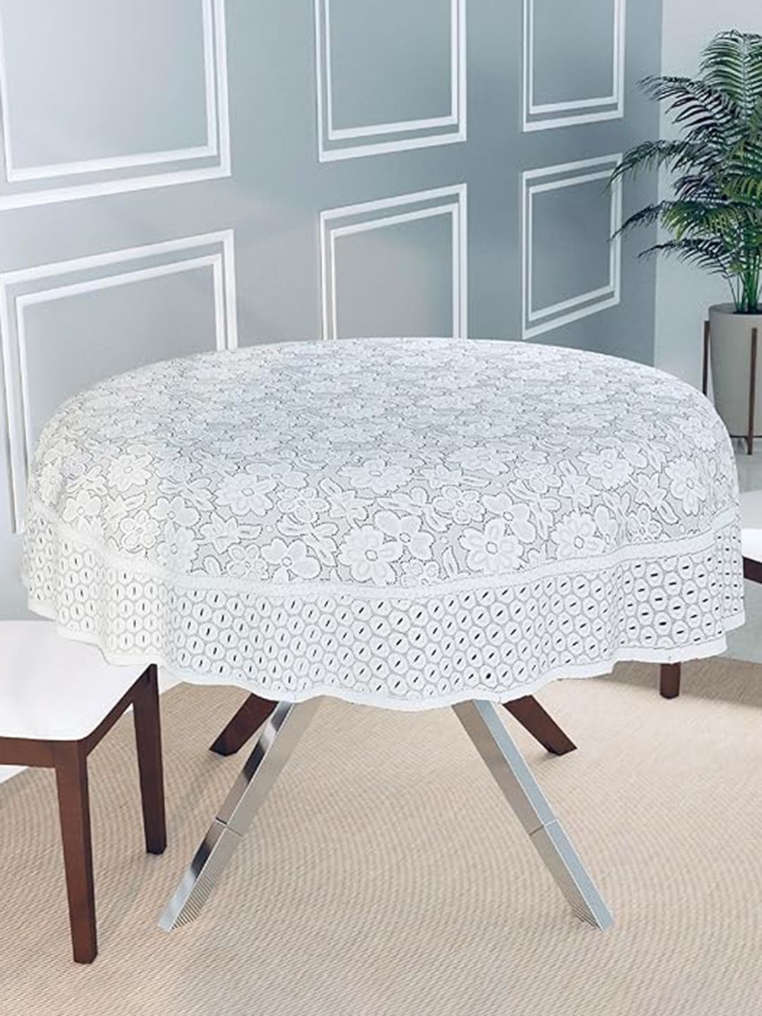 Dakshya Industries White Self-Design Round 4-Seater Table Cover-image-18