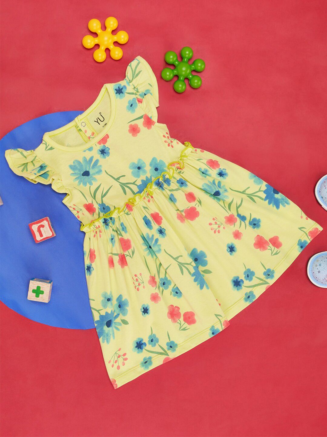 YU by Pantaloons Girls Floral Printed Flutter Sleeves Cotton Fit & Flare Dress-picture-23