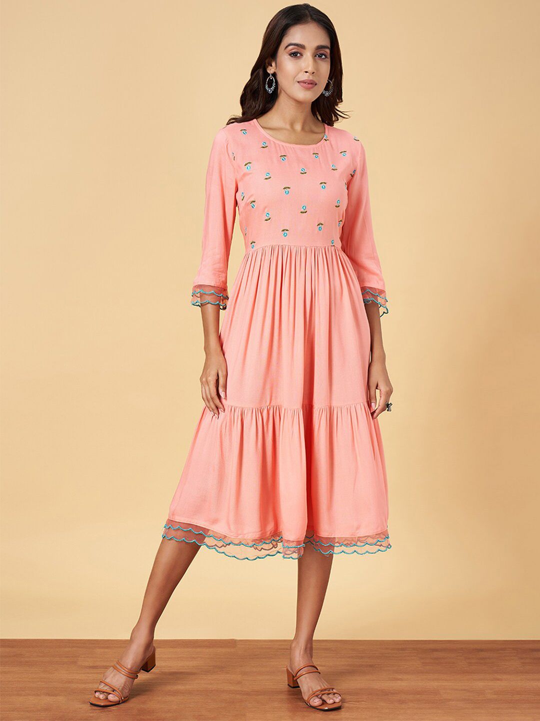 YU by Pantaloons Ethnic Motifs Embroidered Gathered Detail Fit and Flare Dress-picture-39