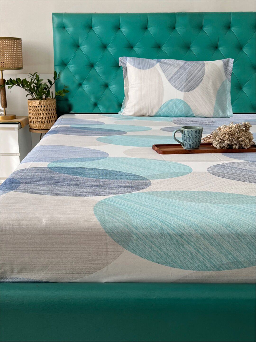 URBAN SPACE Serene Blue & Purple Geometric Cotton 200 TC Single Bedsheet & 1 Pillow Cover-picture-12