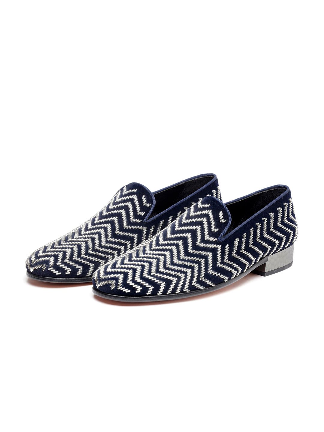 SHUTIQ Men Tehreez Sapphire Embellished Suede Loafers-image-23