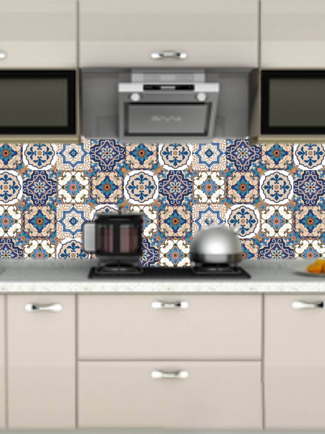 Jaamso Royals White & Blue Tile Design Self Adhesive Kitchen Wall Sticker-picture-8