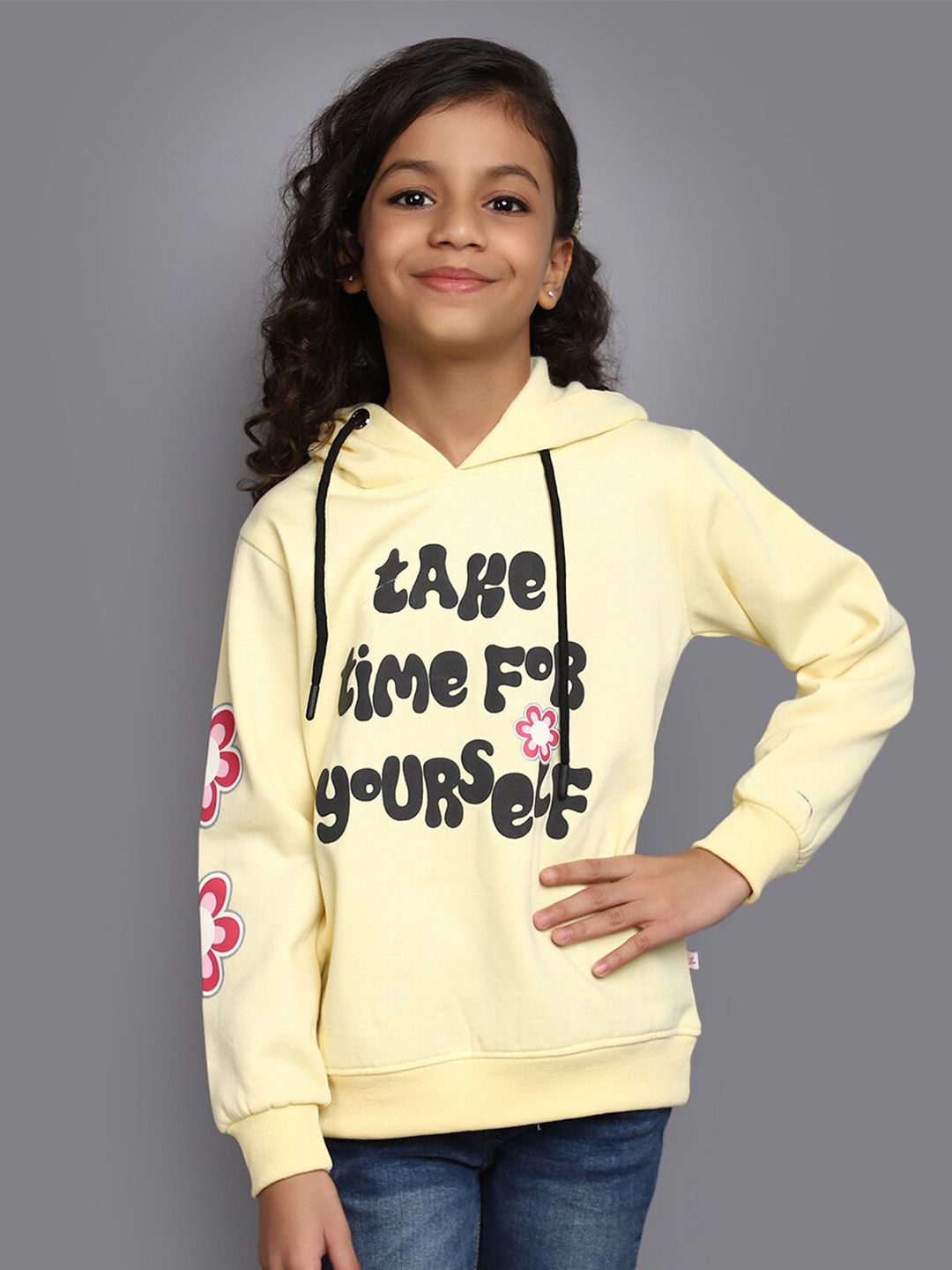 V-Mart Girls Typography Printed Hooded Cotton Fleece Pullover Sweatshirt-picture-29