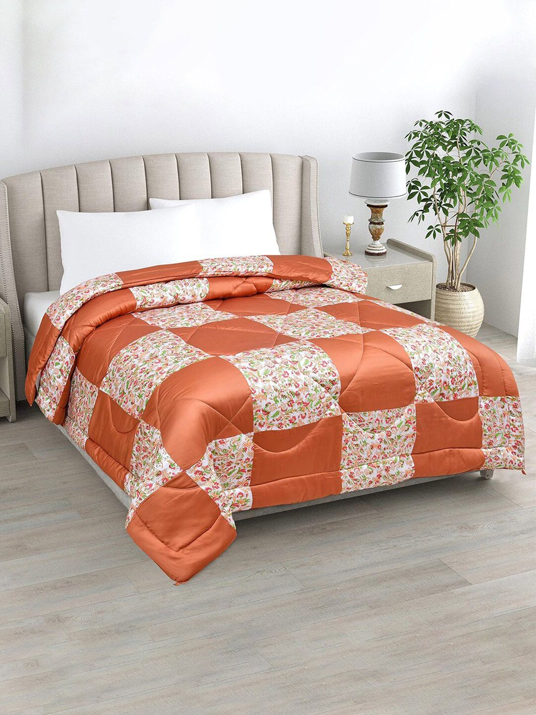 LINENWALAS Happy Sleeping Orange Bamboo Silk AC Room 300 GSM Patchwork Double Bed Duvet-picture-26