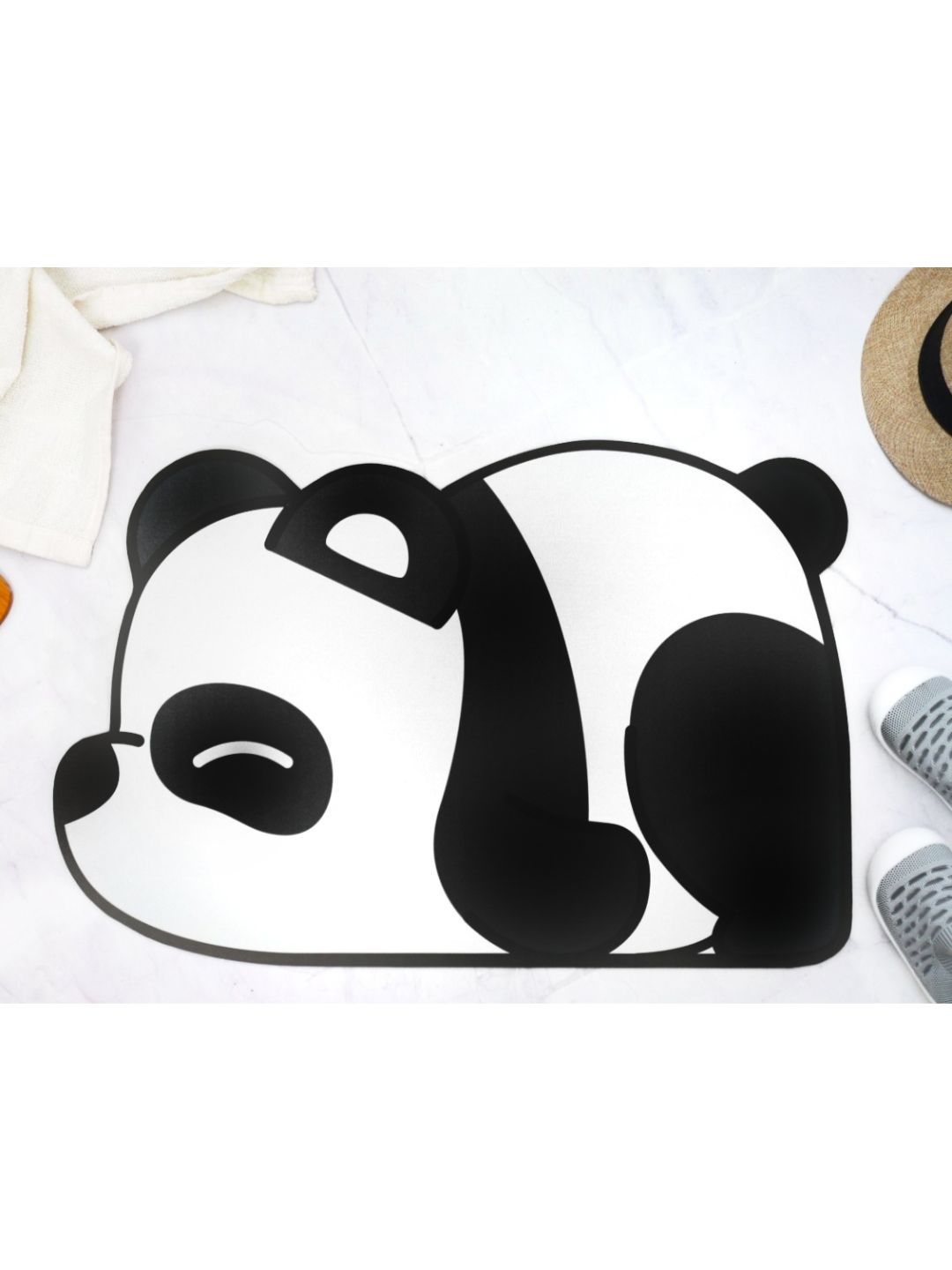 Yellow Bee White and Black Printed Anti-Skid Panda Door Mat-picture-11