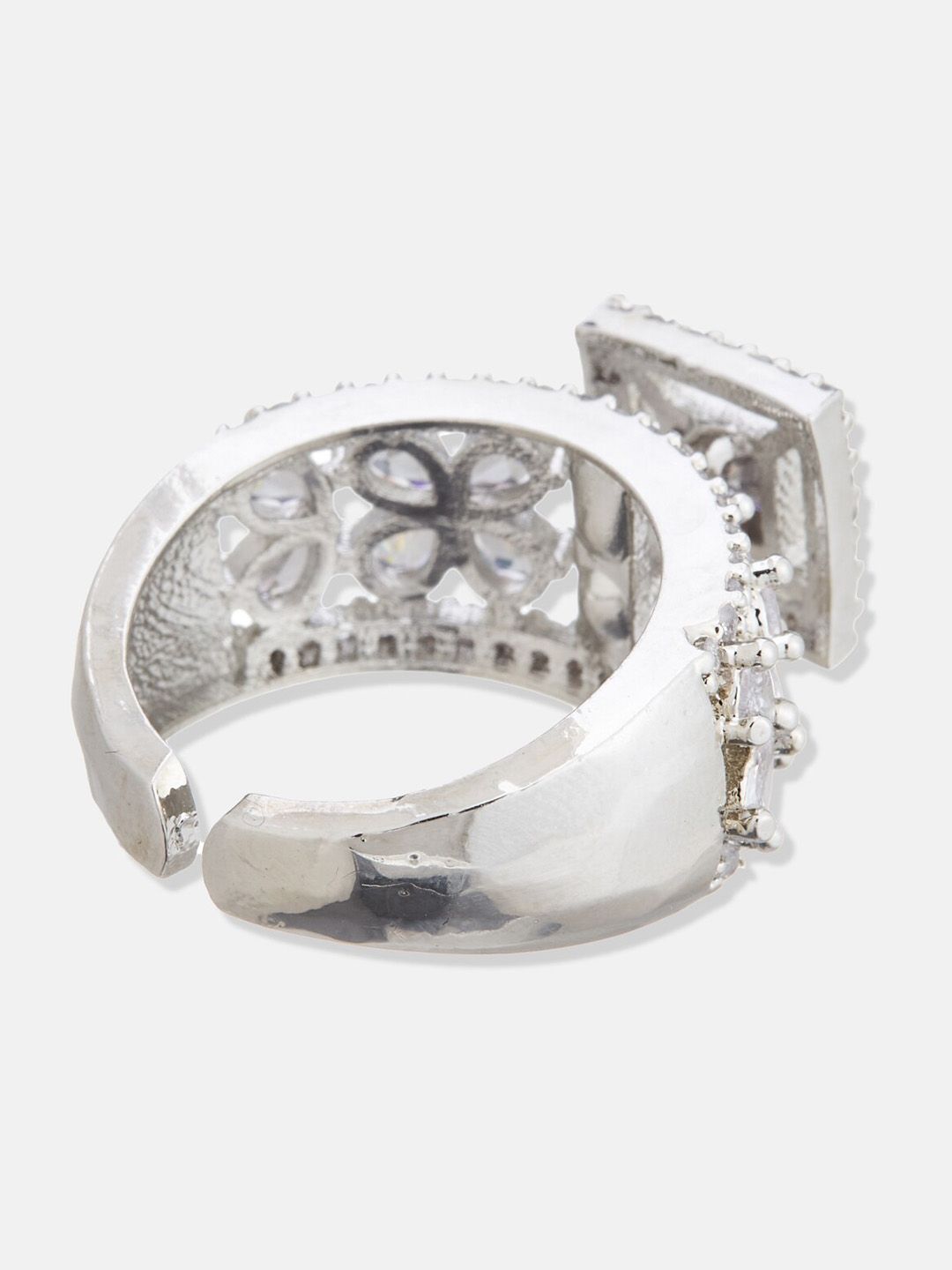 Atibelle Set of 2 Silver-Plated Cubic Zirconia Studded Finger Rings