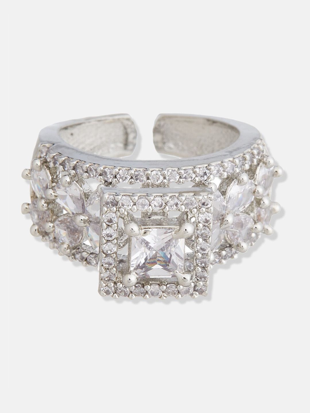 Atibelle Set of 2 Silver-Plated Cubic Zirconia Studded Finger Rings