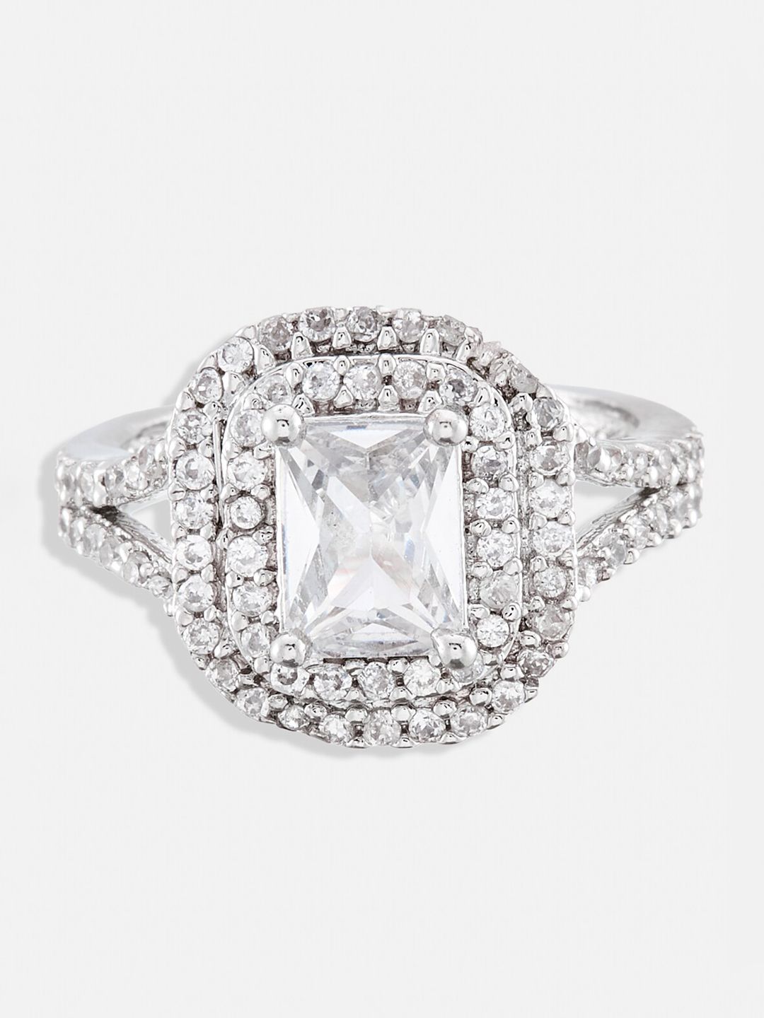 ATIBELLE Set of 3 Silver-Plated Cubic Zirconia Stone Studded Adjustable Finger Rings
