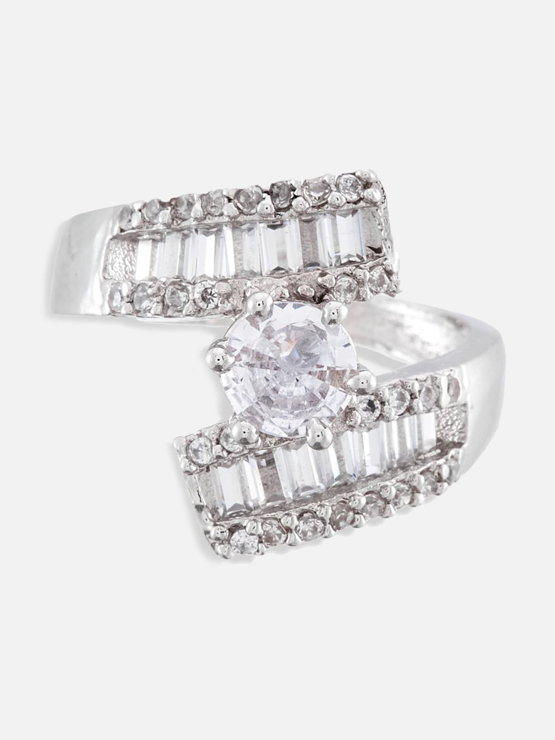 Atibelle Set of 3 Silver-Plated Cubic Zirconia Studded Finger Rings