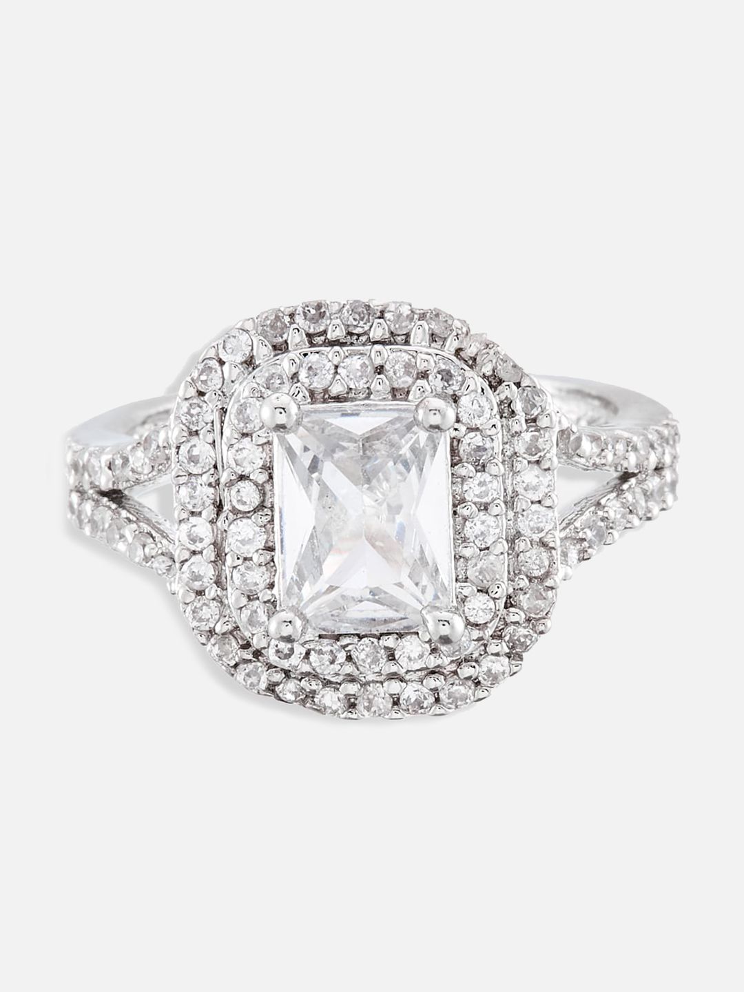 Atibelle Set of 3 Silver-Plated Cubic Zirconia Studded Finger Rings