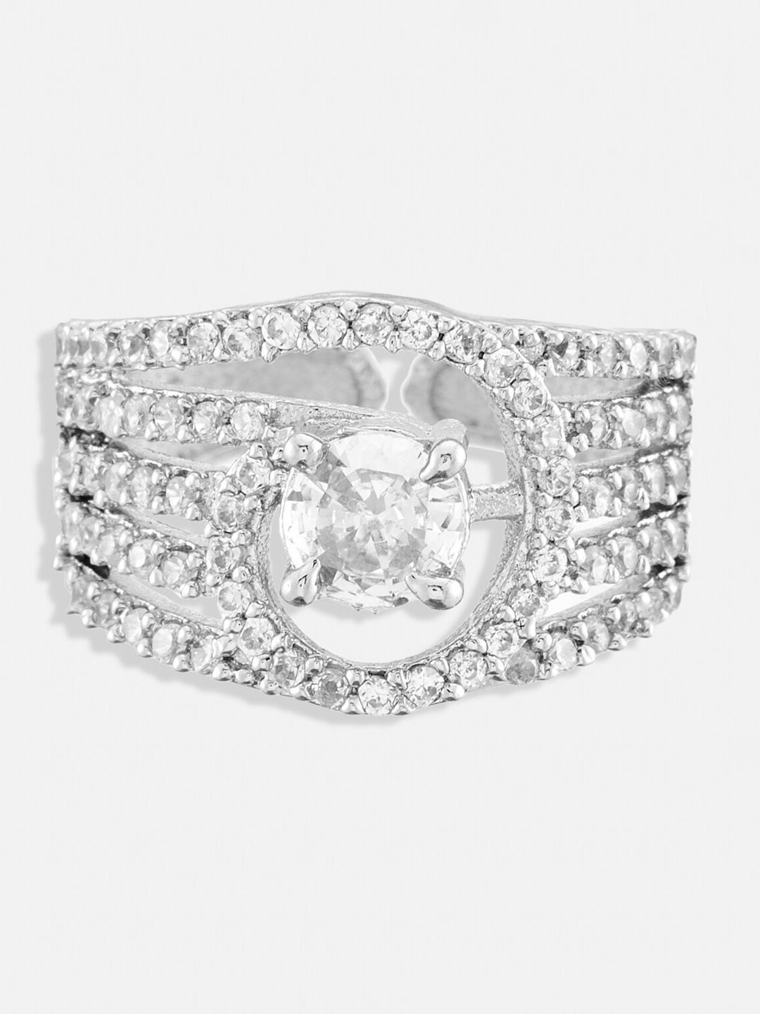 Atibelle Women Set of 3 Silver-Plated Cubic Zirconia Studded Finger Rings