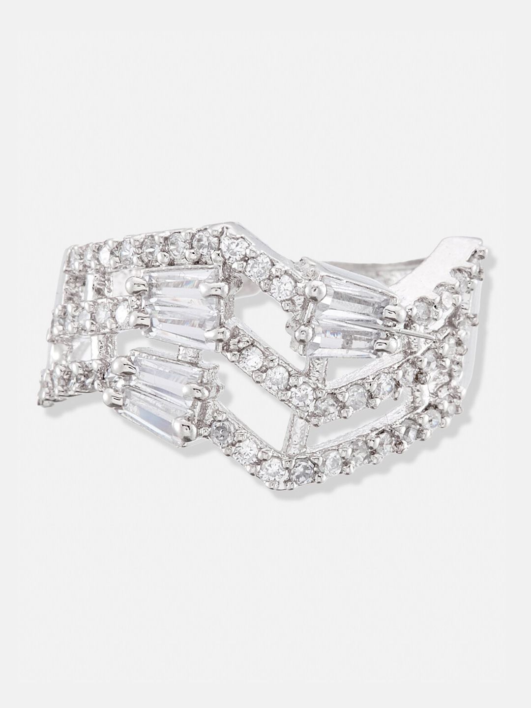 ATIBELLE Set of 3 Cubic Zirconia Stone Studded Adjustable Finger Rings