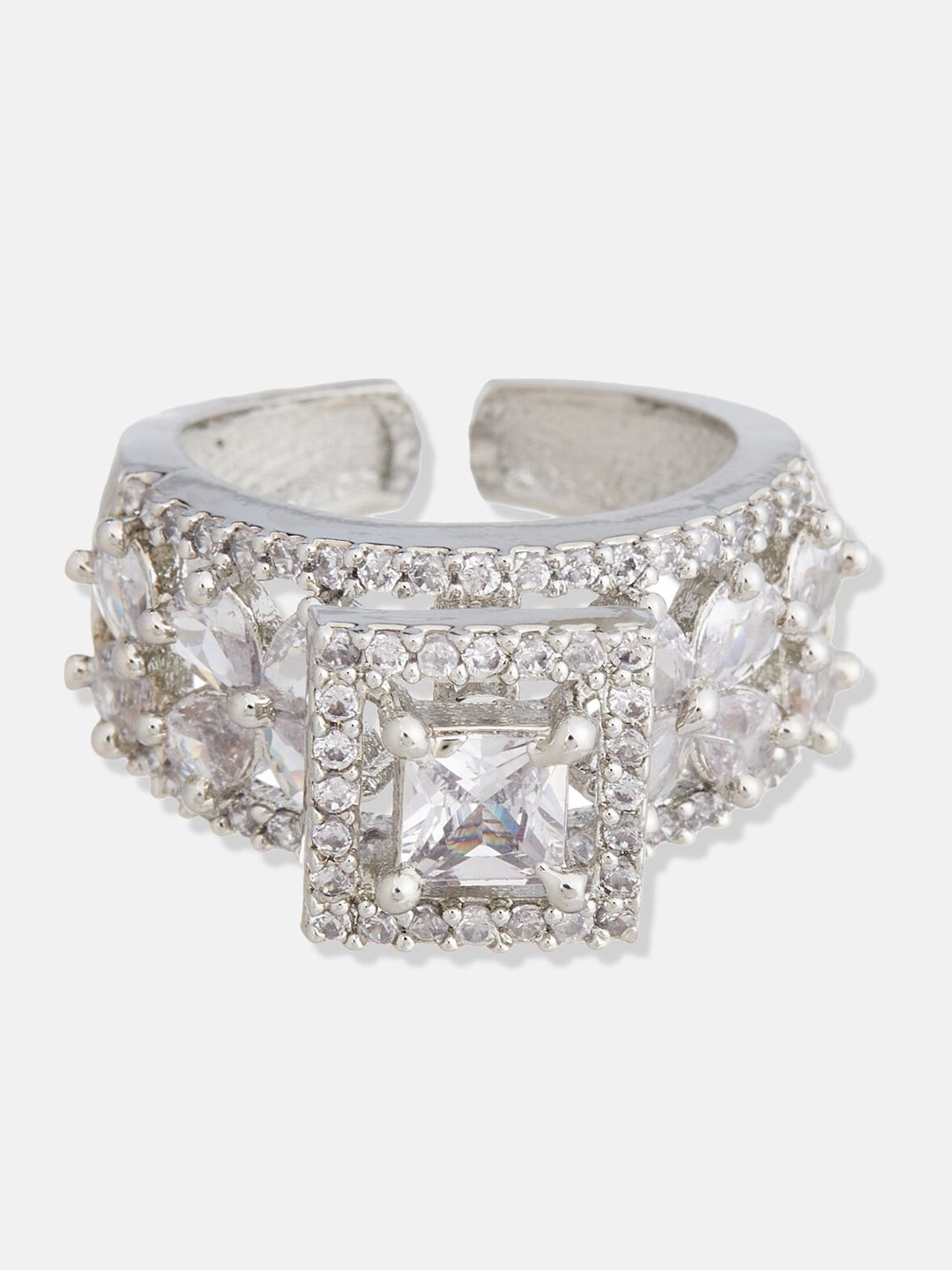ATIBELLE Set of 3 Cubic Zirconia Stone Studded Adjustable Finger Rings